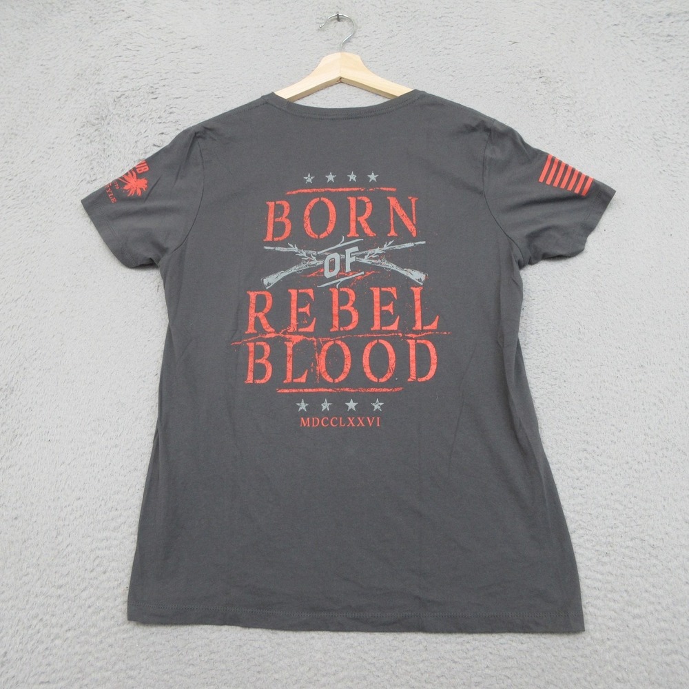 Grunt Style Born Of Rebel Blood Shirt Women 2XL‎ Gray Skull Flag Patriotic Tee